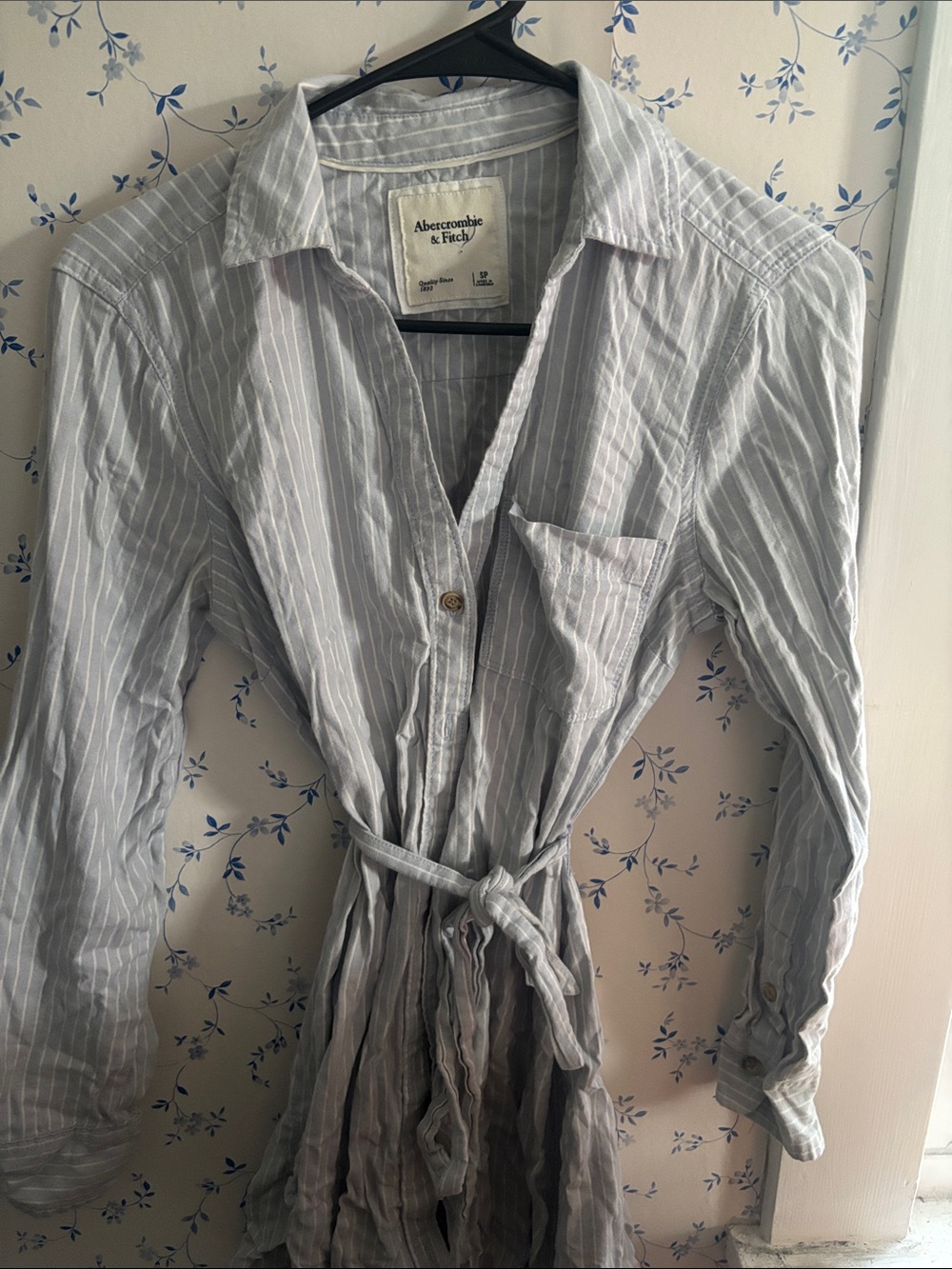 Abercrombie & Fitch Light Gray and White Striped Button-Down dress